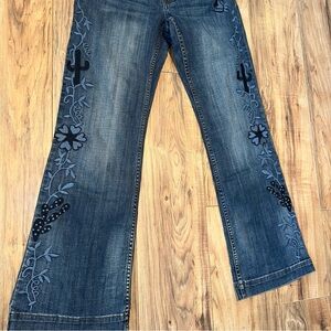 Stetson Embroidered Cactus 🌵 & Flower Denim Trousers Size: 8 x 32